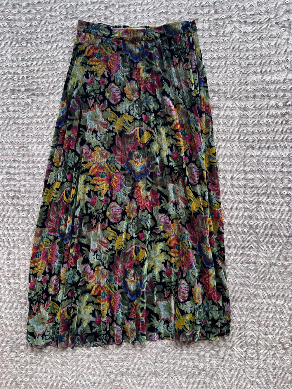 Sandro Paris Floral Velvet Maxi Skirt XS 2 Tapestry Print Pleated Boho